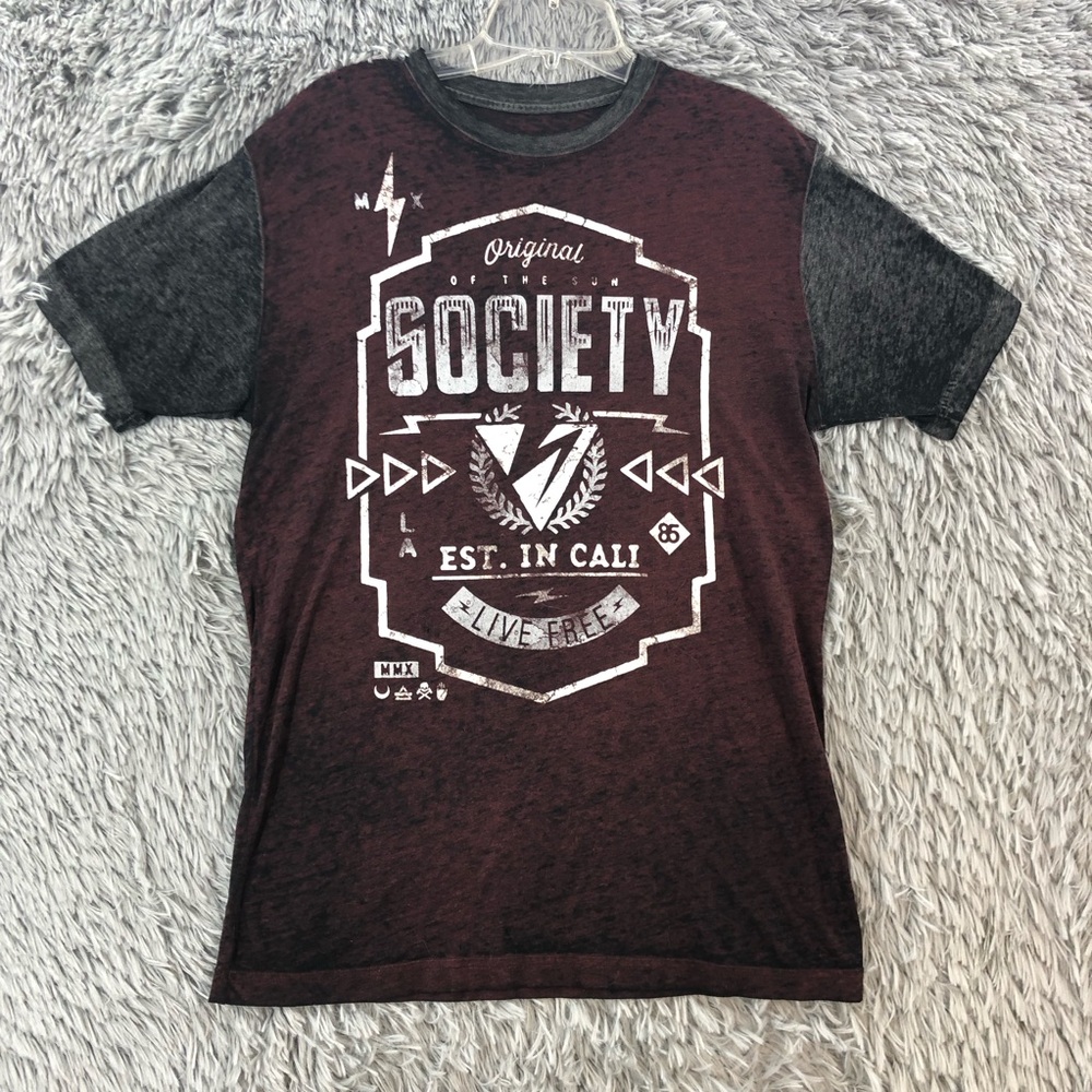 Buckle Shirt Mens Medium Society Burnout Live Free Brown Gray Short Sleeve